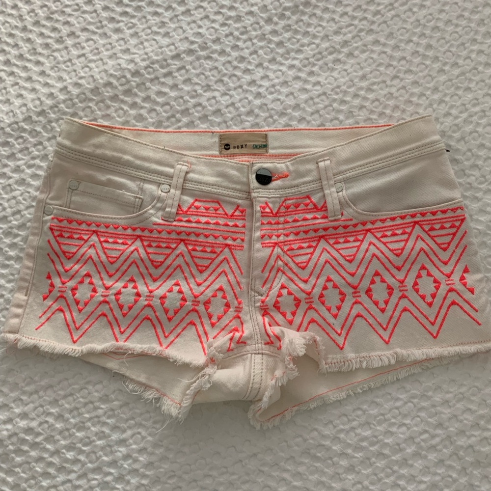 Roxy Sz 5/27 White & Coral/Pink Denim Short